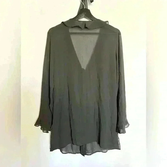 Y2K Victoria’s Secret Sheer Button Down Ruffle Tunic Blouse Black Medium - Picture 4 of 8